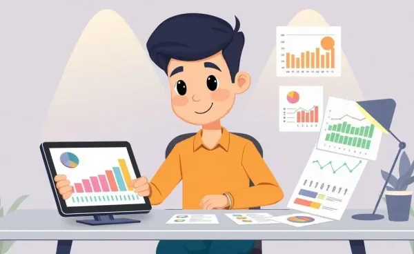 A person calculating savings on a home loan at a desk with graphs and charts.