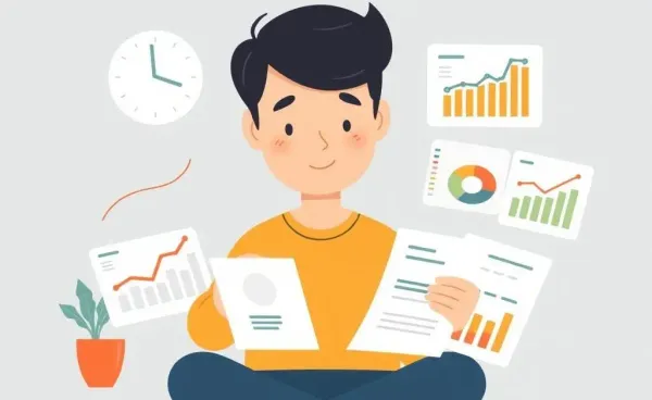 A person analyzing their budget with graphs and charts in a calm setting