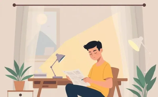 A calm and organized home office space with a person focused on budgeting.