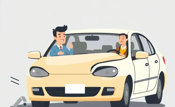 Illustration of a minor car accident with two calm individuals talking