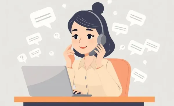 A calm customer service representative handling multiple customer queries