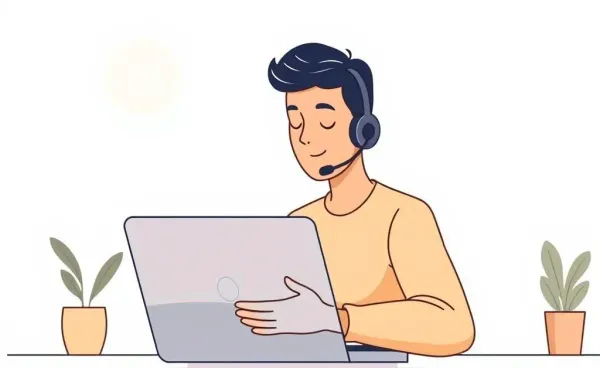 Person calmly handling customer support on a laptop