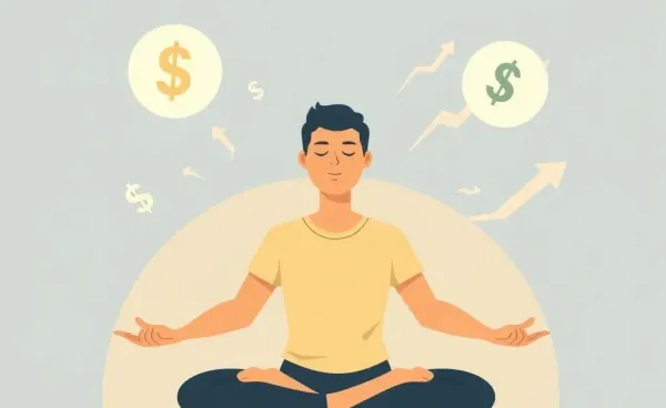 Illustration of meditation amidst economic symbols