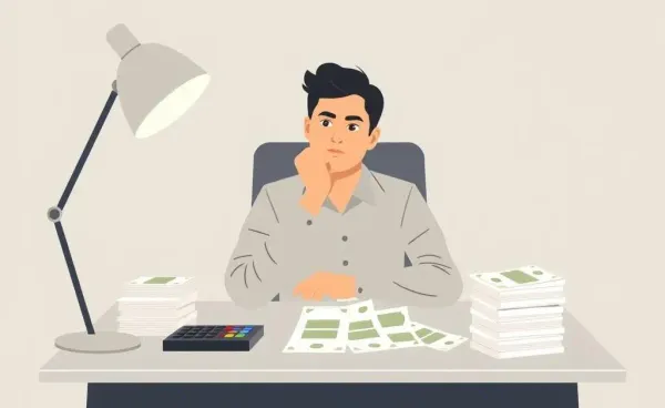 A peaceful scene of a person organizing finances at a desk.