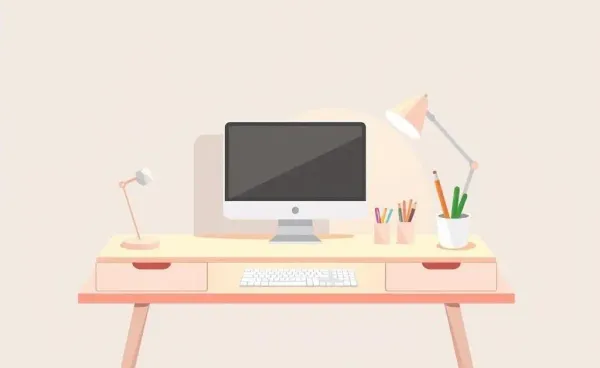 Calm and organized home office setup with plants and natural light