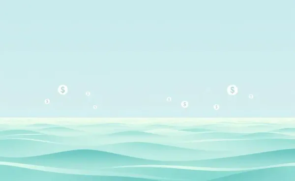 Calm investment mood with flowing financial symbols