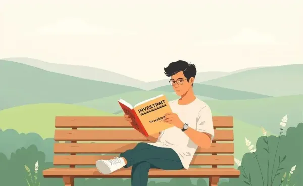 Person reading an investing book in a serene outdoor setting
