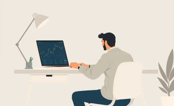 A relaxed investor analyzing market trends on a laptop.