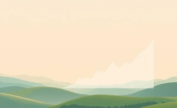 Serene scenic landscape with an ETF chart symbolizing steady investment growth