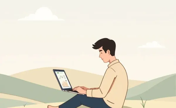 A person calmly tracking investments on a laptop.