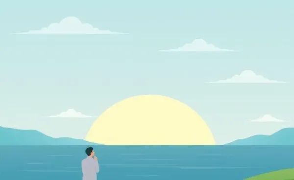 A person looking at a calm ocean, representing calmness in making investment decisions.