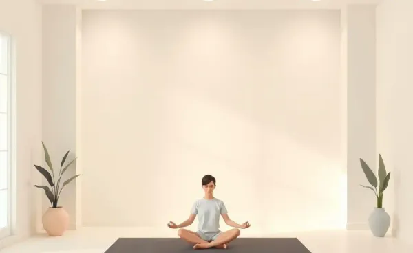 A person meditating in a calm and tidy living room