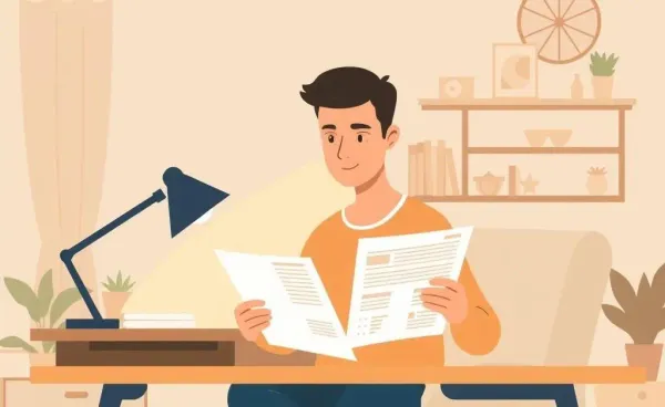 A person peacefully reviewing mortgage renewal documents at home