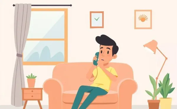 A person calmly dealing with a surprising phone call at home.