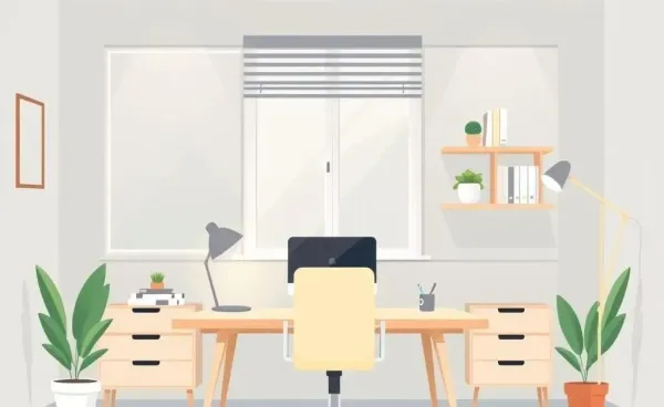 A serene and organized minimalist home office setup.