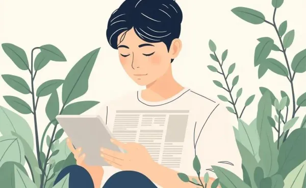 Person calmly reading news on a digital device