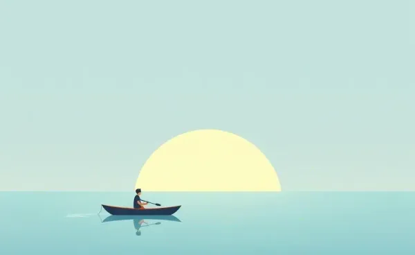 A peaceful sailing scene on calm waters at sunset