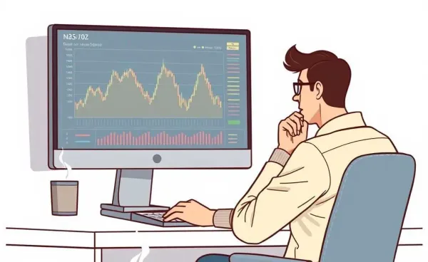 Person watching stock charts calmly with a cup of tea
