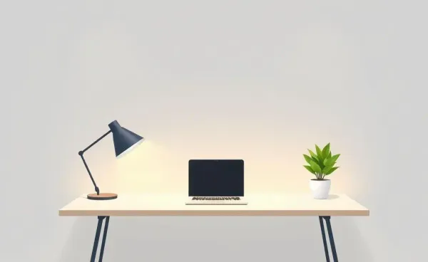 Minimalist workspace with a laptop and plant