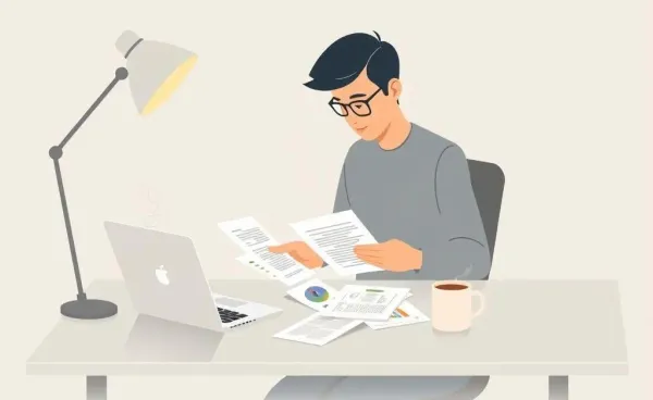 A person calmly organizing bills at a desk