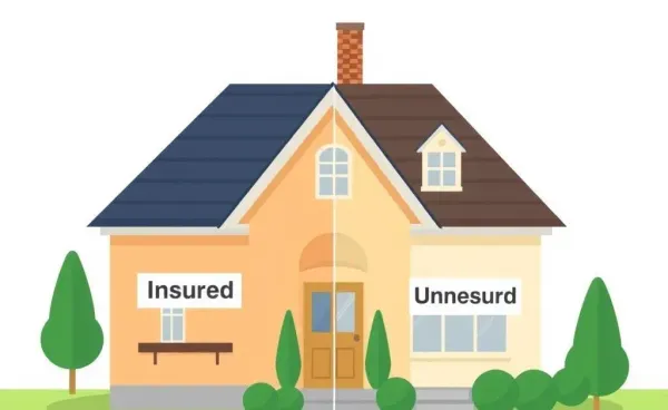 Canadian house split into insured and uninsured sections.