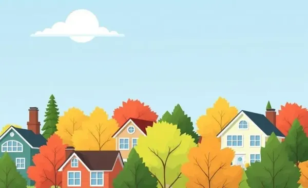 A cartoon-style image of a welcoming Canadian neighborhood
