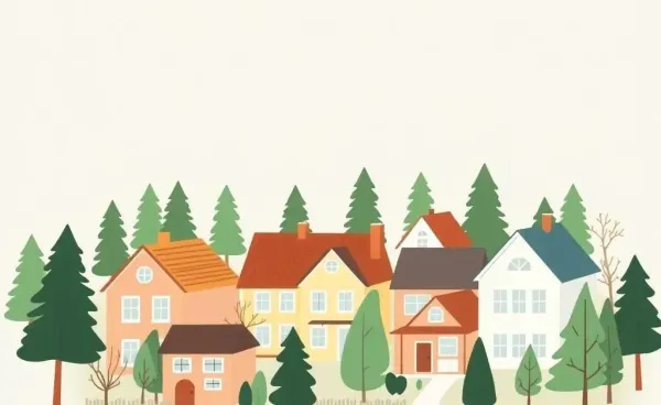 Illustration of a cozy Canadian neighborhood