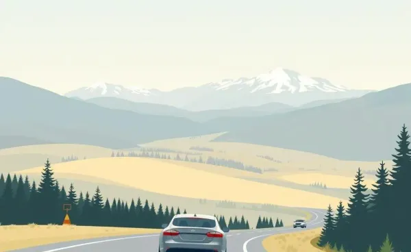 Car driving through a picturesque Canadian landscape