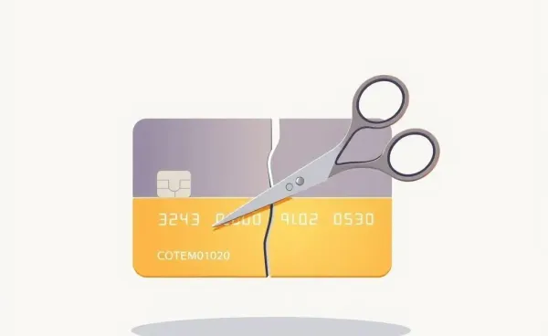Illustration of a credit card being cut with scissors to imply cancellation
