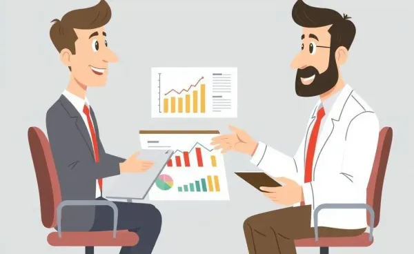 A financial advisor explaining capital reduction to a client using charts and graphs