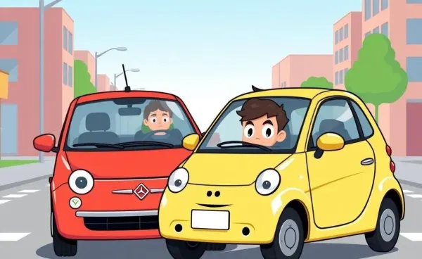 Cartoon image of a minor car accident scene