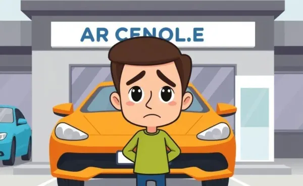 Person puzzled in front of car dealership
