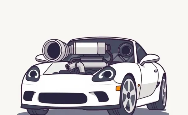 Cartoon-style illustration of a car engine upgrade