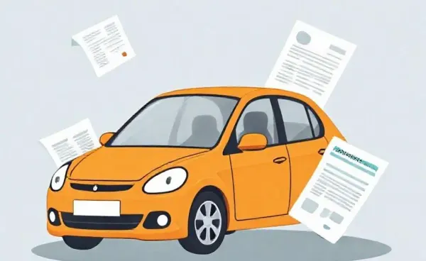 Cartoon of a car with finance and insurance documents