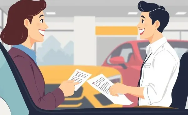 A customer discussing financing options at a car dealership