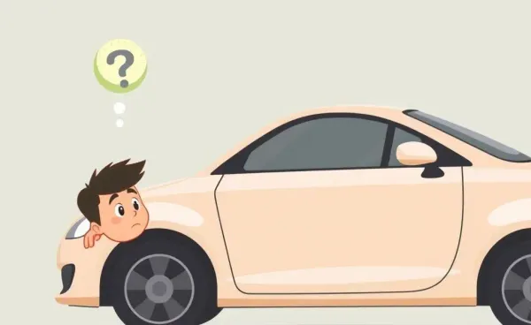 A cartoon of a person examining a car dent from a golf ball