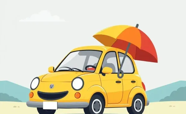Illustration of a friendly car with an umbrella