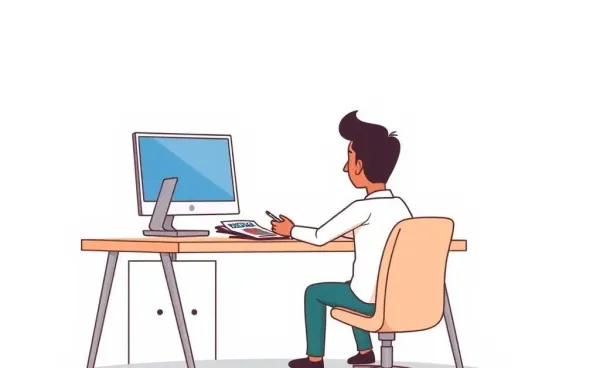 Person at a desk with car insurance documents and a computer