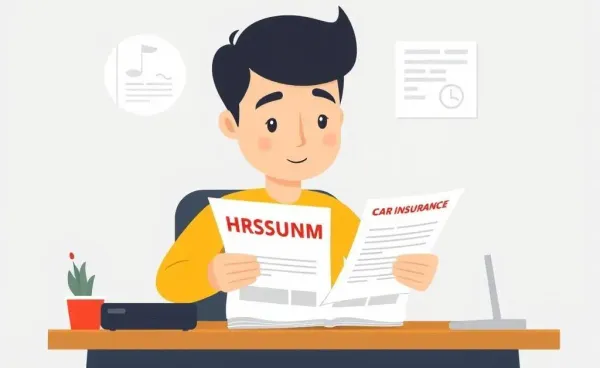 A person reviewing car insurance documents at a desk