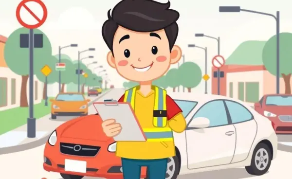 Person reviewing a car accident scene with a clipboard