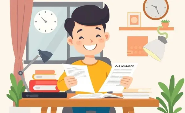 Illustration of a person reviewing car insurance documents