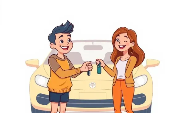 Two friends exchanging car keys