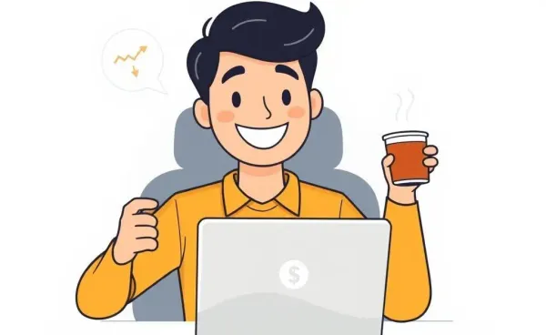 Person managing car loans with a laptop and coffee