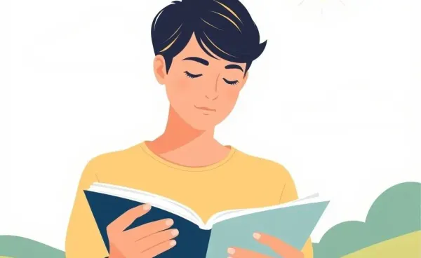 Person looking at a planner with a hopeful expression.