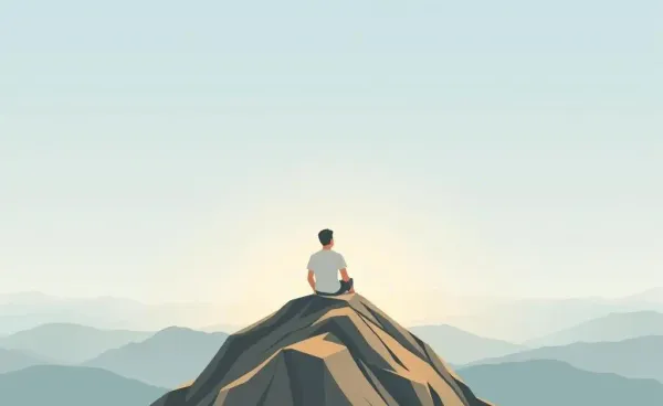 A person relaxed on a mountain peak looking at the horizon, symbolizing a career break.