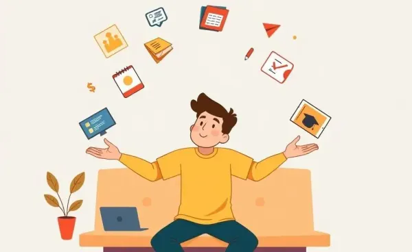 Illustration of a person managing career and personal growth during a break