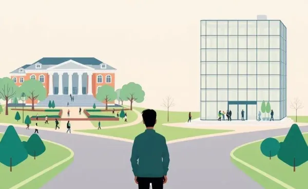 Person at a crossroads choosing between college and career