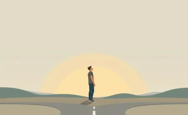 Person at a crossroads, symbolizing career decisions.