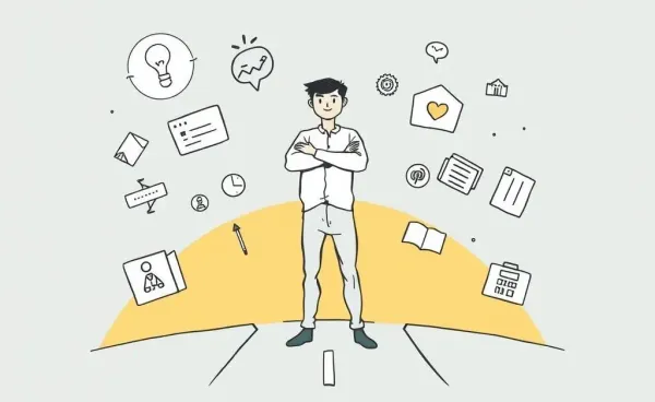 Illustration of a person at a career crossroads with determination