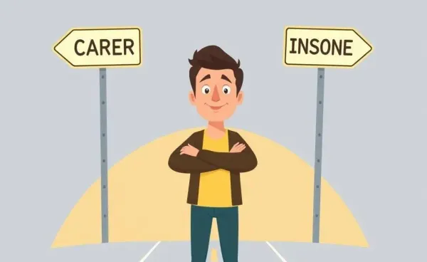 Person standing at a crossroads with career and income signs